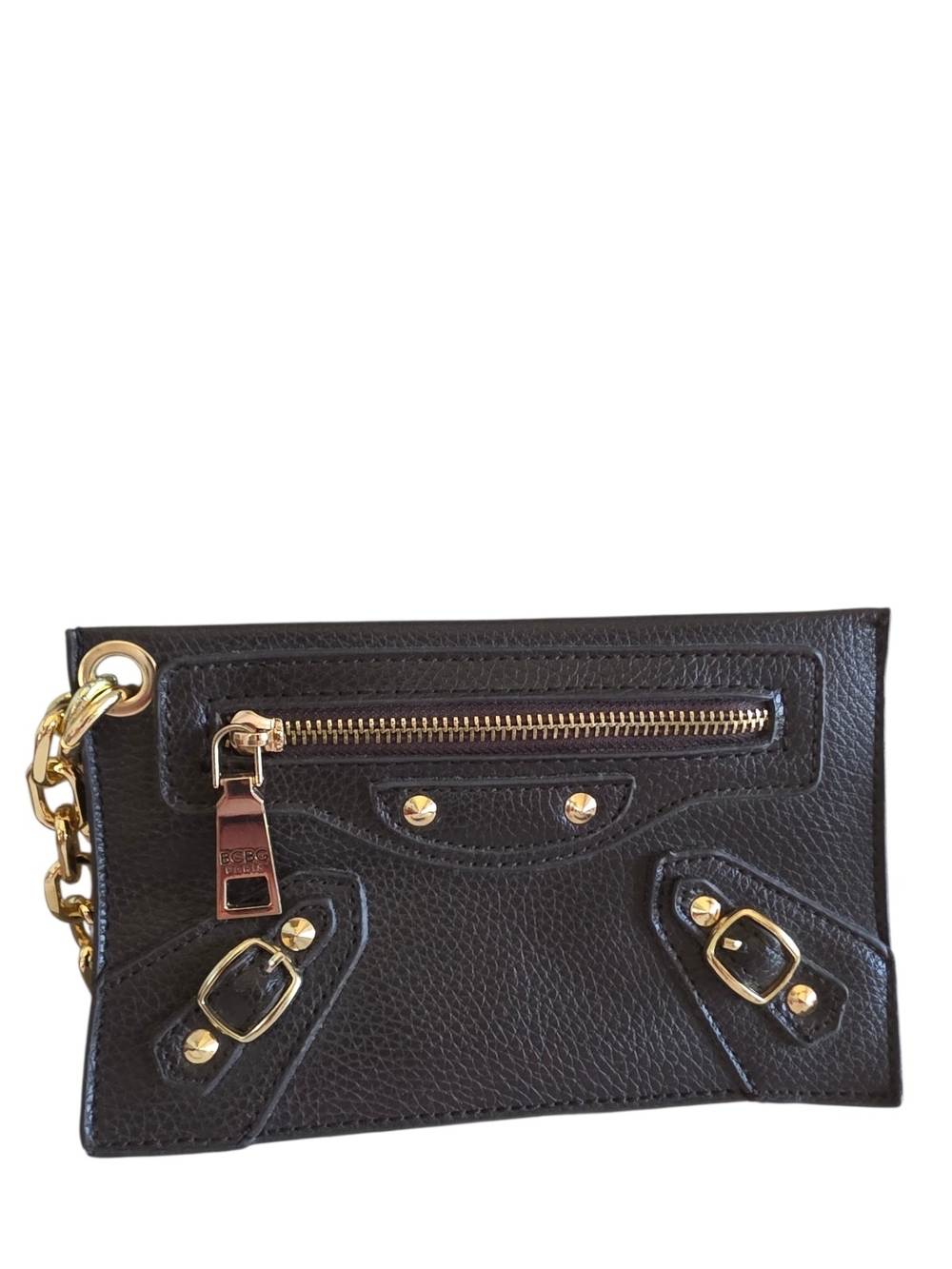 BCBG Paris Brown Moto Wallet Wristlet Gold Hardware Y2K Clutch